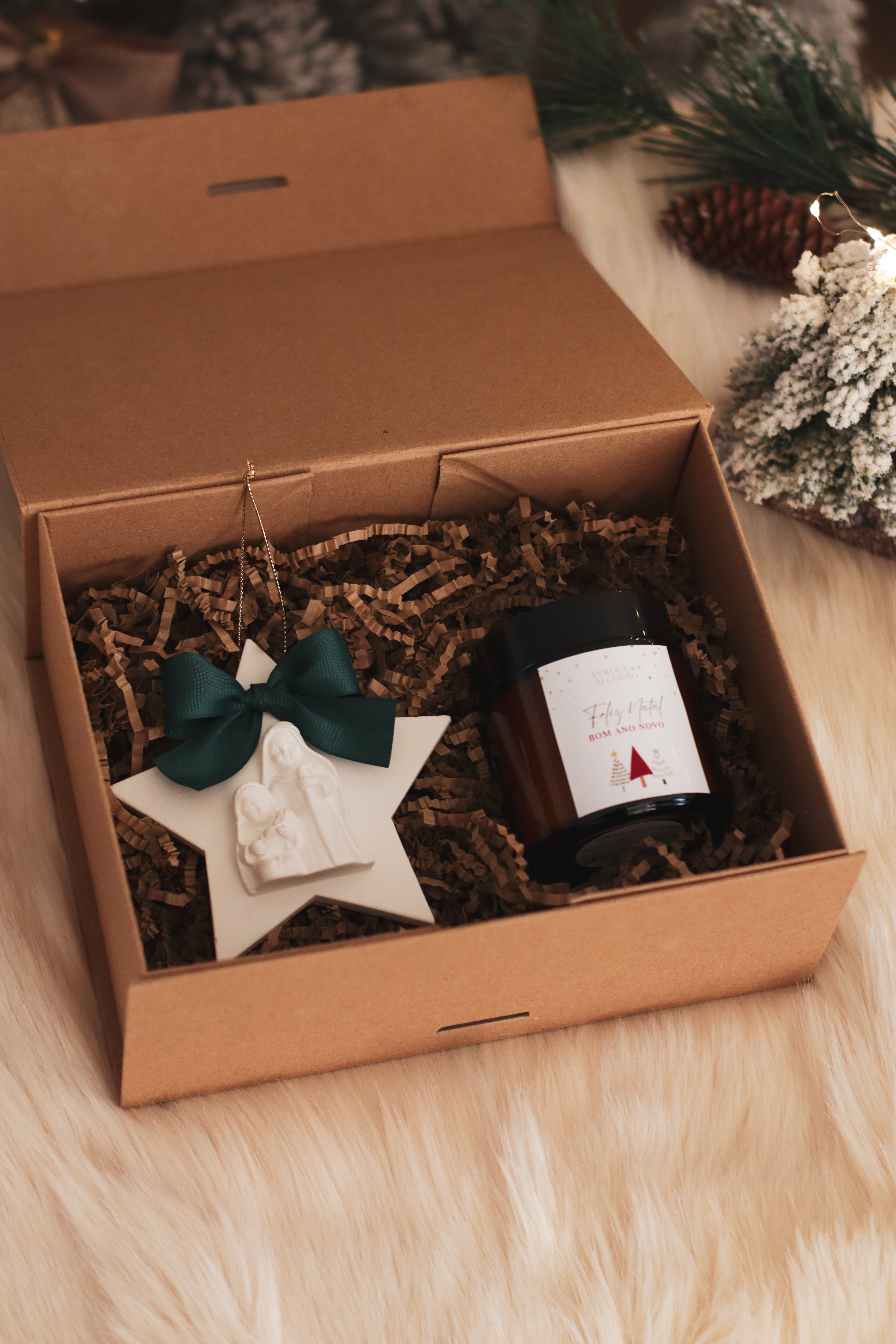 Caixa com Estrela Presépio e Mini Vela